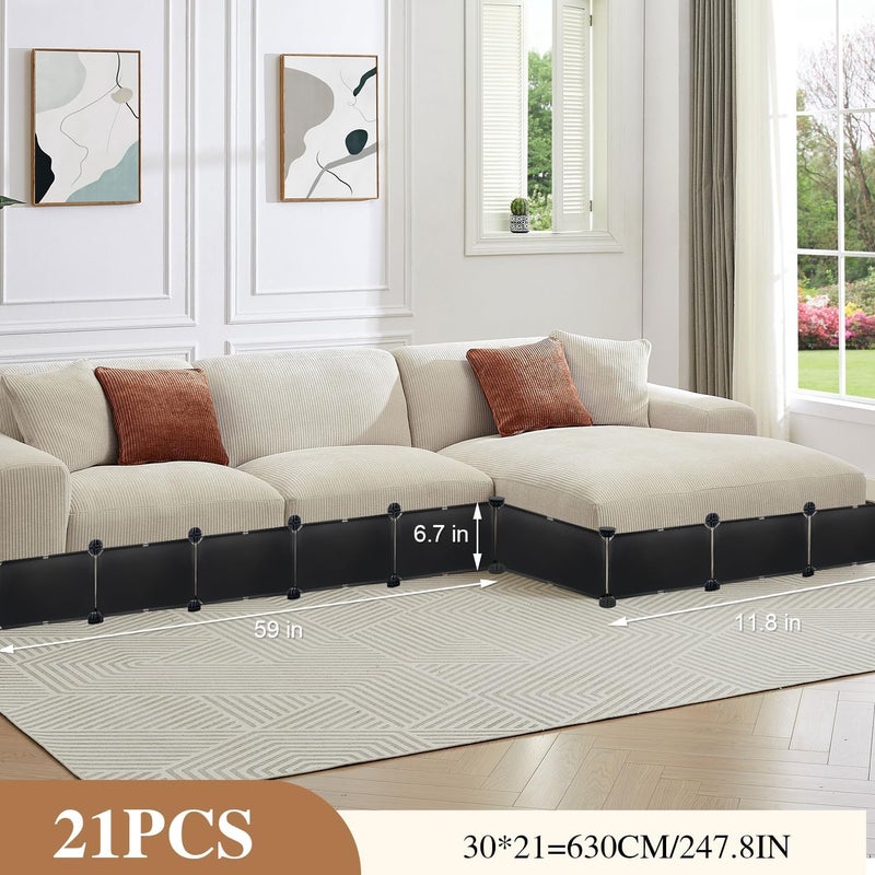 LEICHTEN 6.7" H x 248" L in Total Under Couch Blocker, Adjustable Length Couch Blockers for Pets, Couch Blockers Keep Cat Dog Off Couch, Fits Loveseat, Sofa, Couch, Black - Image 4